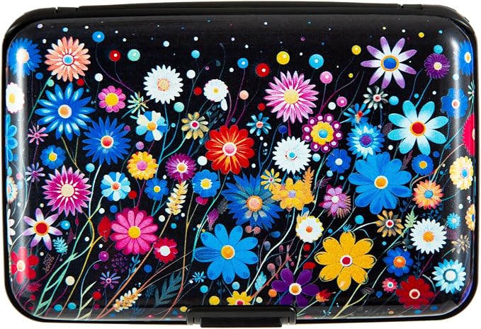 Credit Card Holder for Women Men RFID Blocking Wallet Small Business Metal Slim Mini Aluminum Hard Case (Colorful Flowers)