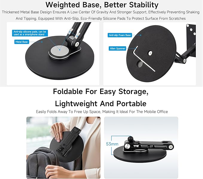 VESA Monitor Stand Portable & Adjustable Stand, Compatible With Monitors Up To 19inch, Supports Multi-axis Rotation, Weighted Base And Ergonomic Design, Foldable For Easy Storage
