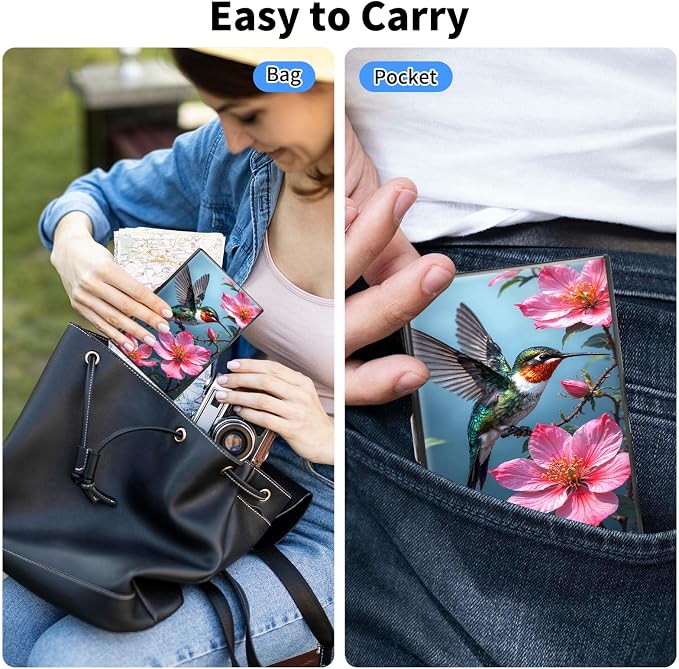 Metal Wallet,Credit Card Holder for Women Men,RFID Blocking Card Holder Mini Slim Aluminum Wallet ID Case Hard Case Business Card Holder Case,Hummingbird Flower