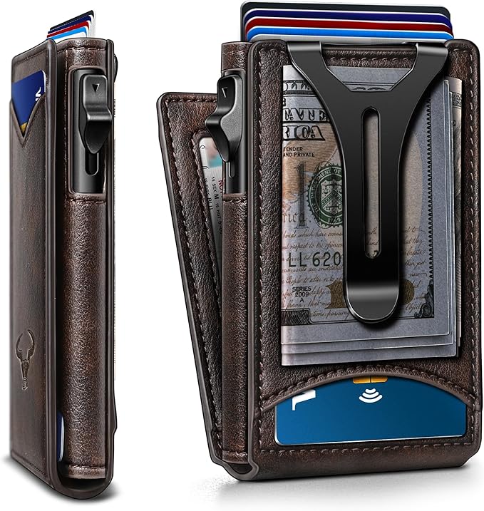 BULLIANT Men Wallet,Magnetic Metal Wallet Money Clip 9Cards Pop-up Access RFID Blocking