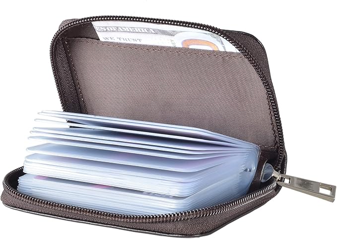 Easyoulife Genuine Leather Credit Card Holder Zipper Wallet With 26 Card Slots