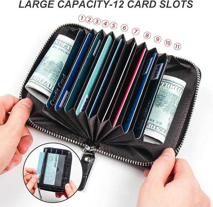 EcoVision Credit Card Holder RFID Card Case Wallet, Small Accordion Zipper Card Case Holder, Card Organizer Case for Women Men