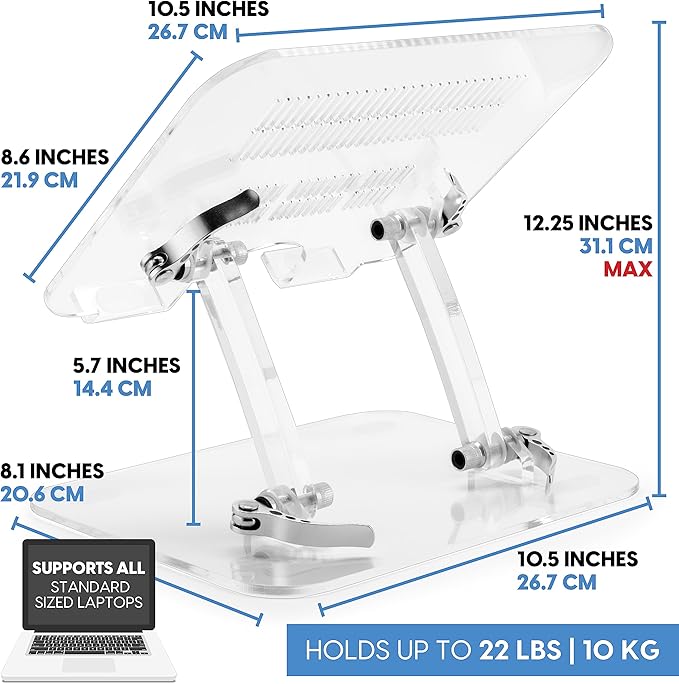 DuraClear Acrylic Laptop Stand for Desk ??Ergonomic Adjustable Acrylic Computer Stand - Clear Laptop Stand with Enhanced Airflow and Workspace Elevation