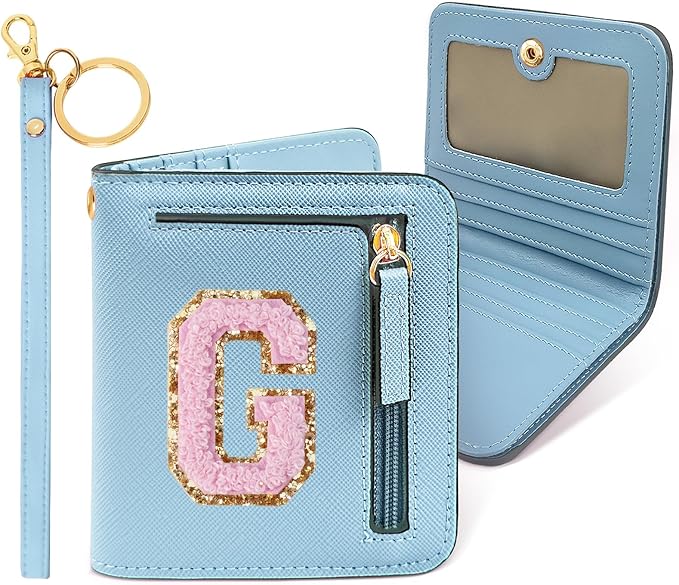 COSHAYSOO Personalized Easter Basket Stuffer Birthday Graduation Appreciation Thanksgiving Gifts for Girls 7 8 9 10 11 12 13 14 year old RFID Wallet Blue Small Initial Letter G