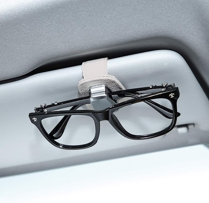 Mudder 2 Packs Sunglasses Holder for Car Universal Visor Sunglasses Holder Clip Leather Eyeglasses Hanger and Ticket Card Clip Eyeglasses Mount for Car(Gray)