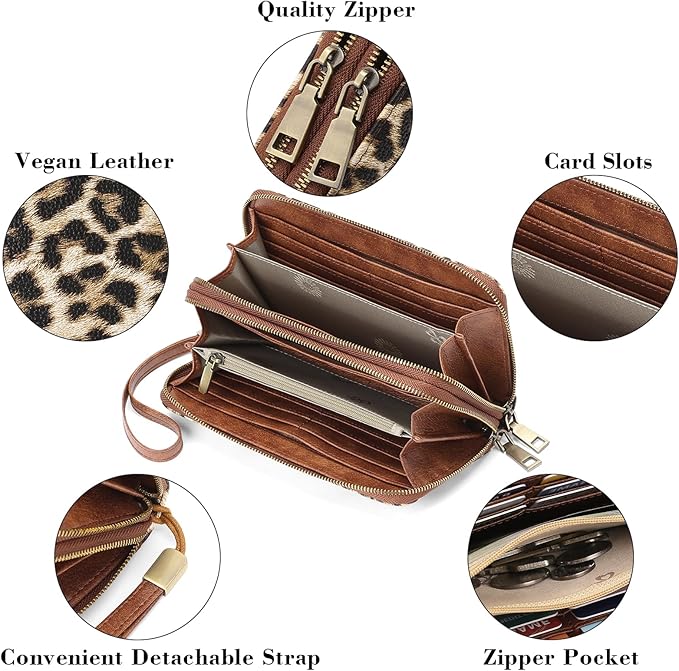 GAEKEAO Wallet for Women Clutch RFID Blocking Wristlet Leather Purse Large Capacity Credit Card Holder with Grip Hand Strap