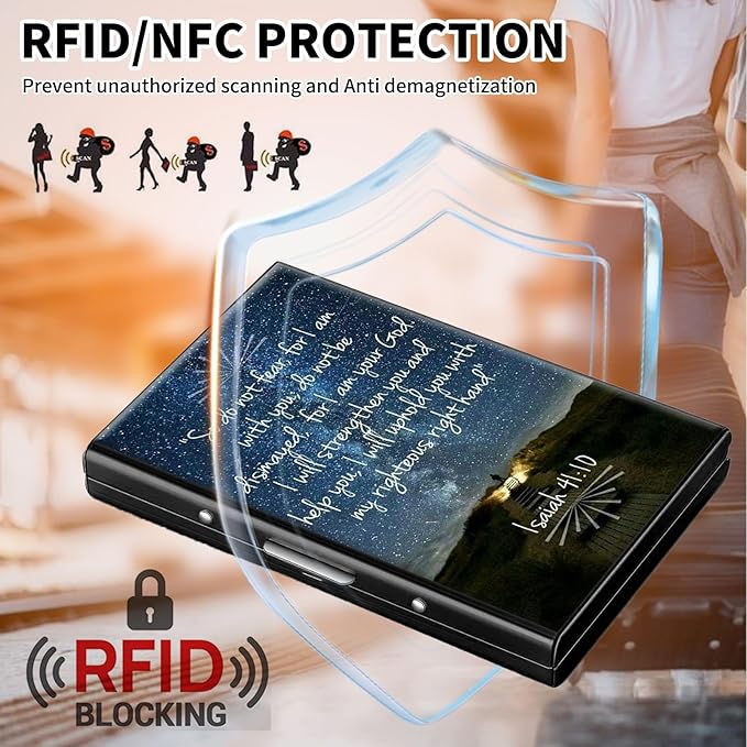 FUYOCWE RFID Credit Card Holder,Small Metal Credit Card Case Wallet,Slim Mini Business Card Holder Organizer Hard ID Case Security wallet for Men Women -Bible Verse Isaiah 41:10