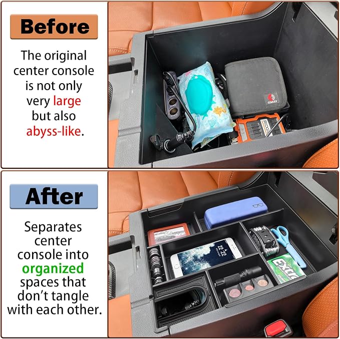 RUNROAD Center Console Organizer Tray & Dividers Compatible with Toyota Tundra 2014-2021 Accessories, Secondary Storage Box Insert Armrest Console Tray