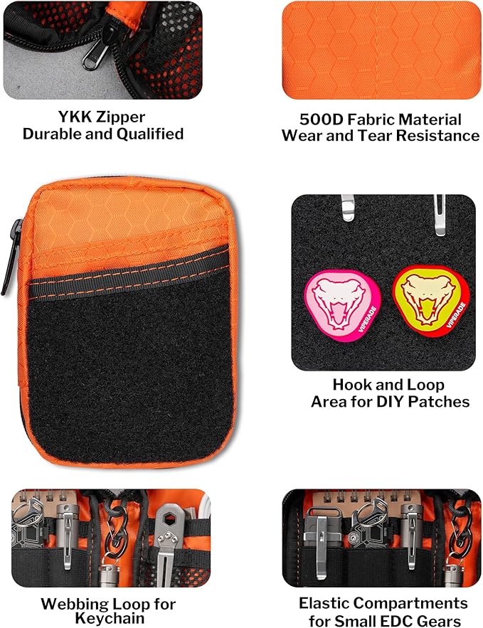 VIPERADE VE31 Small EDC Pouch, Men's Pocket Organizer, Small EDC Organizer Multitool Pouch for Camping/Hiking/Bushcraft (Orange)