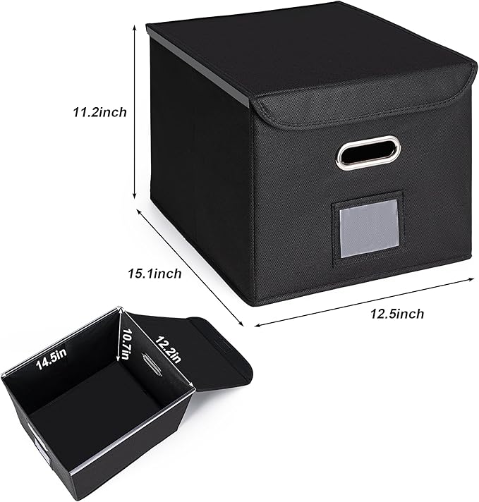 CADONO File Organizer Box with Lid, Large Hanging File Folder Organizer with Plastic Slide, Collapsible Portable Filing Storage Boxes for Office/Decor/Home (Beige, 14.9 x 12.59 x 10.8 inch, 2-Pack)