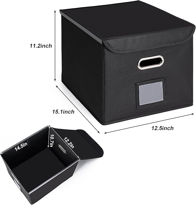 File Organizer Box with Lid, Large Hanging File Folder Organizer with Plastic Slide, Collapsible Portable Filing Storage Boxes for Office/Decor/Home (Navy Blue, 14.9 x 12.59 x 10.8 inch, 2-Pack)