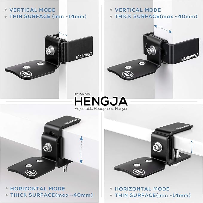 BRAINWAVZ Hengja - The Desk Headphone Stand Hanger Mount, All Metal, Rotatable Mount, PC & Gaming Headset Holder