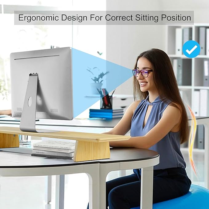 SAMDI Wooden Monitor Stand, Ergonomic Design, Suitable for Laptop, Computer, iMac, Desk with Table (Bamboo)