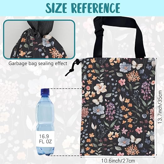 Car Garbage Bag Vintage Floral Watercolor Rustic Drawstring Car Trash Bag Hanging for Back Seat with Adjustable Buckle Canvas Vehicle Trash Can Easy-to-Install