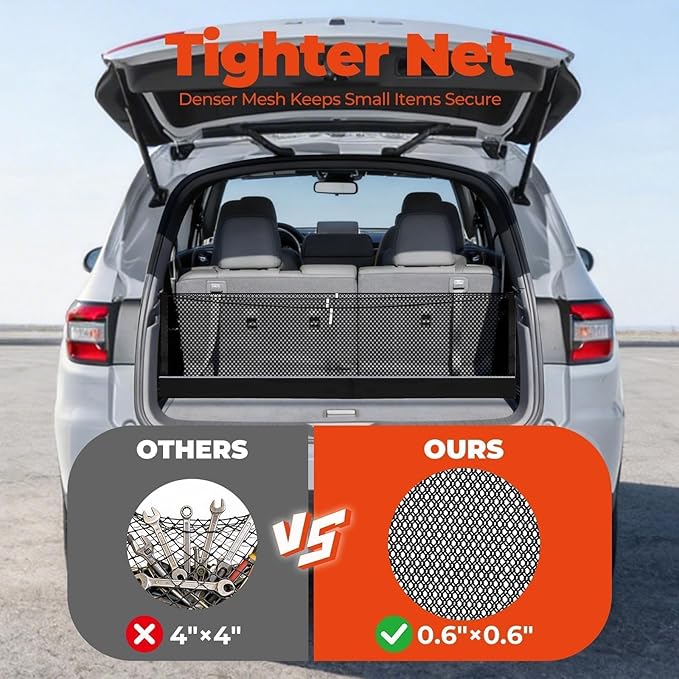 3-Layer Cargo Net for Chevrolet Suburban & GMC Yukon XL 2015-2020, Zoned Storage Trunk Net with Foldable Zippered Bottom Bag, Heavy-Duty Cargo Organizer Netting for Camping, Trips & Everyday Use