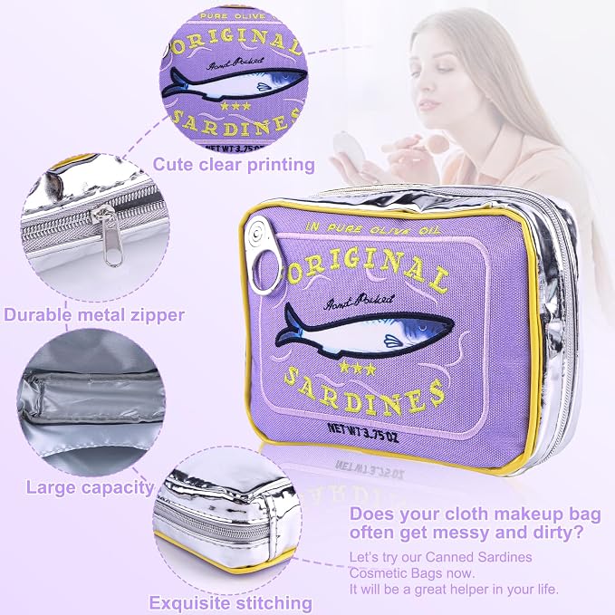 Canned Sardines Makeup Bag, Canned Sardines Style Toiletry Bag Cute Travel Bag Creative Cute Makeup Bag Aesthetic Toiletry Bag for Women