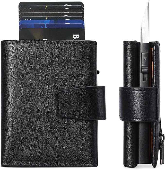 SENDEFN Wallet for Men Pop Up Wallet with Coin Pocket Credit Card Holder With ID Window RFID Blocking Leather Wallet Men's Card Case Minimalist Design