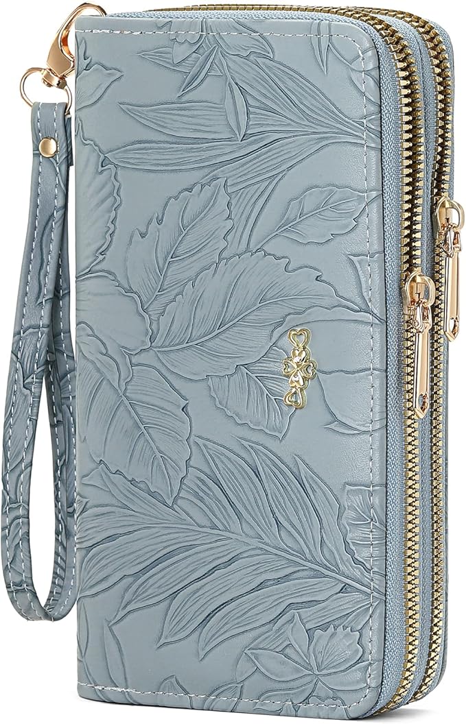 RNIEGA Wallet for Women Clutch Double Zip Around Credit Card Holder Leather Women's Wallet Large Capacity