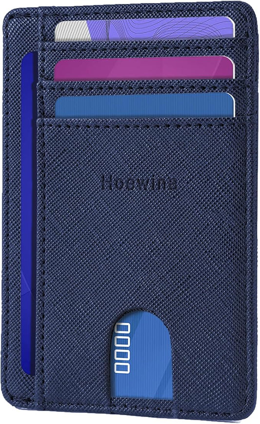 Hoewina Slim Wallet for Men, Credit Card Holder Wallet, Minimalist Design - RFID Blocking Front Pocket Leather Thin Wallet for Men and Women（Cross Dark Blue）