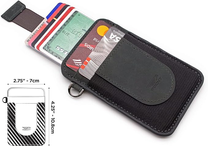 POCKT Card Holder Wallet For Men and Women - Slim Minimalist Front Pocket Wallet Elastic Credit Card Holder Genuine Leather RFID Blocking Card Case Wallets
