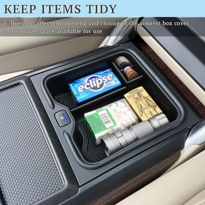 Center Console Organizer for 2023-2026 Range Rover & Range Rover Sport (with Refrigerator), Armrest Storage Box Insert Tray Interior Accessories
