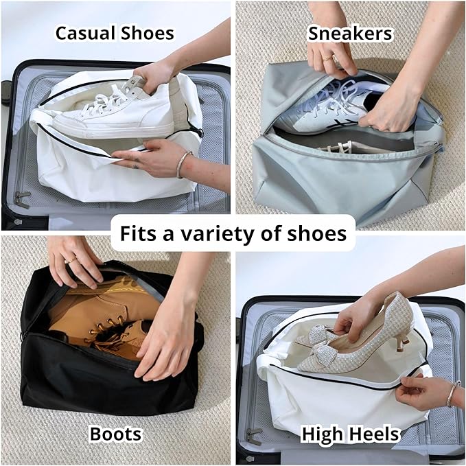 tianzong Double-Layer Fabric Wide-Opening Waterproof Travel Shoe Bag with Comfortable Handle (T400+TPU, Black)