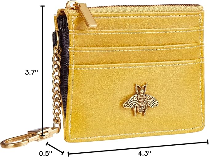SEAVILIA Card Holder Keychain Wallet for Women with ID Window RFID Coin Purse Bee Gifts Slim Minimalist Small Wallet