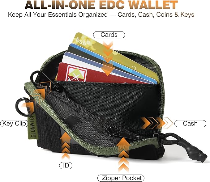 Coin Purse for Men, RFID Blocking 500D Nylon Small Wallet with Key Clip, Slim Front Pocket Card Holder, Zipper Coin Pouch & ID Window Organizer for Cards, Cash