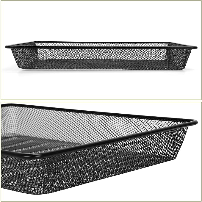 Office Metal Mesh Basket for Desk, Single Paper Tray Organizer, Turn in Trays Classroom, Flat Mail Letter Storage Basket for Office Home Drawers School (5, Black)