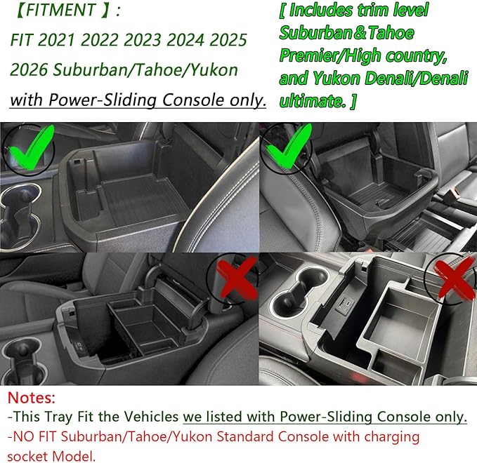 EDBETOS Power Sliding Console Organizer Compatible with 2021-2024 2025 2026 Chevy Tahoe Suburban/GMC Yukon Accessories Armrest Box Insert Tray,(NOT Fit Standard Console with charging socket),Black