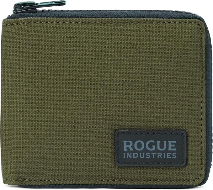 ROGUE WALLET Interior Genuine Leather Wallets for Men - RFID Blocking Robust Outer Nylon Wallets - Full Cash Slot and Expandable Coin Pouch - Gift for Men (Khaki)