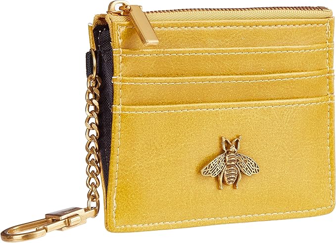 SEAVILIA Card Holder Keychain Wallet for Women with ID Window RFID Coin Purse Bee Gifts Slim Minimalist Small Wallet