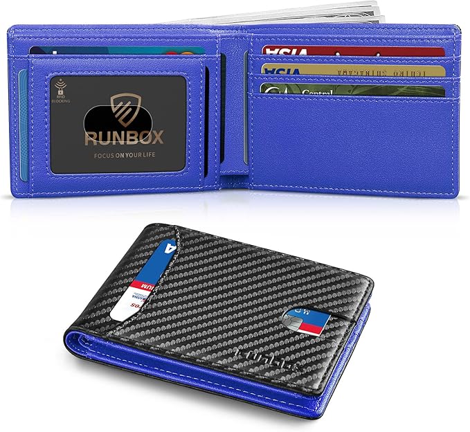 RUNBOX Wallet for Men Slim 11 Credit Card Holder Slots Leather RFID Blocking Small Thin Men's Wallet Bifold Minimalist Front Pocket Large Capacity Gift Box