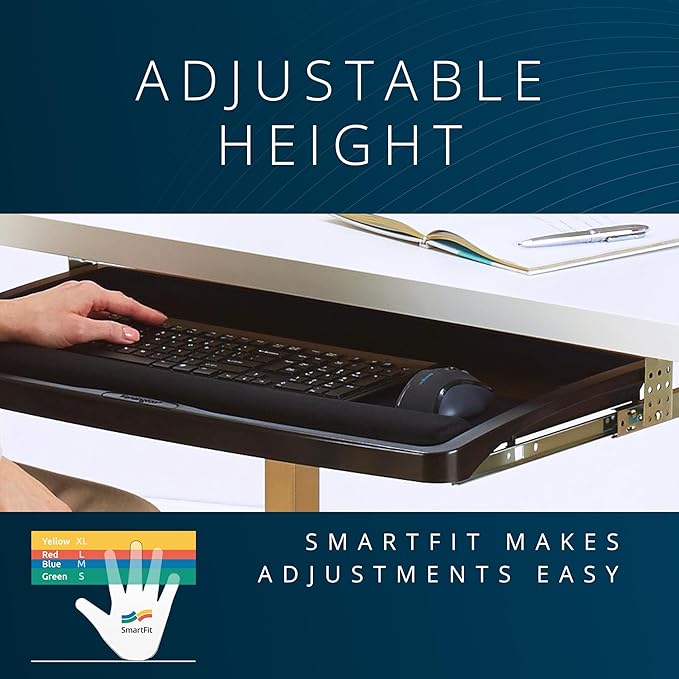 Kensington Keyboard Tray Under Desk, SmartFit Ergonomic Slide-Out Keyboard Drawer with Cable Management, Extra-Wide Height Adjustable Keyboard Holder, 24.5" x 11.75", Black K60004US