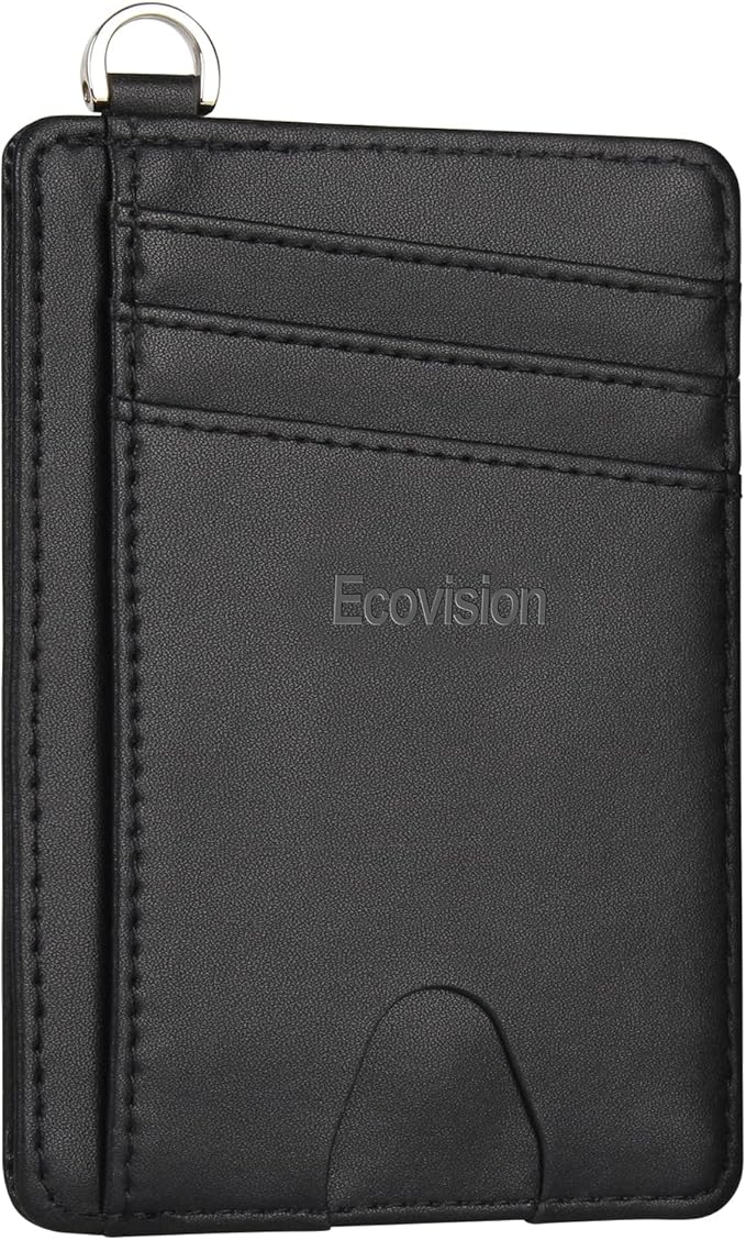 EcoVision Slim Minimalist Front Pocket Wallet, RFID Blocking Credit Card Holder Wallet with Detachable D-Shackle for Men Women