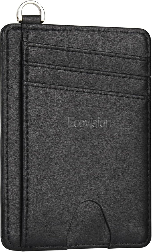 EcoVision Slim Minimalist Front Pocket Wallet, RFID Blocking Credit Card Holder Wallet with Detachable D-Shackle for Men Women