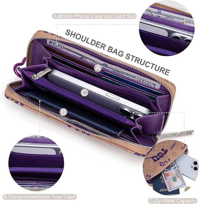 TCU Organizer Wallet with RFID Blocking Card Slot & Keychain, TCU Team Logo Wristlet Wallet, Zip Clutch Purse for Gift, Game Day, Travel | Khaki, NC-TCU011KH