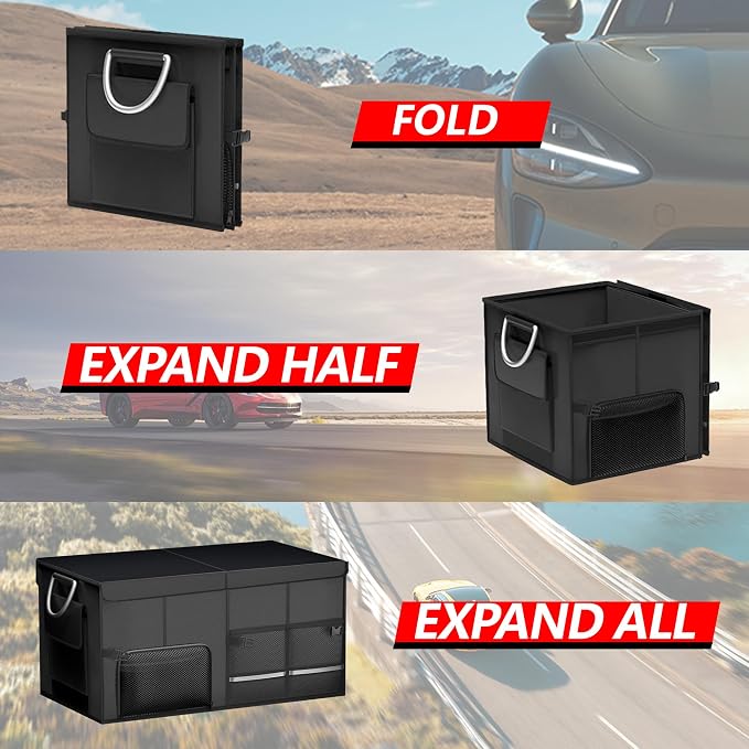 Trunk Organizer for Suv with a Separate Compartment for 1 Pair of Shoes - Reinforced Handles, Waterproof, Collapsible, Multi-Compartment Car Trunk Organizer for Jeeps, Sedans - 72L