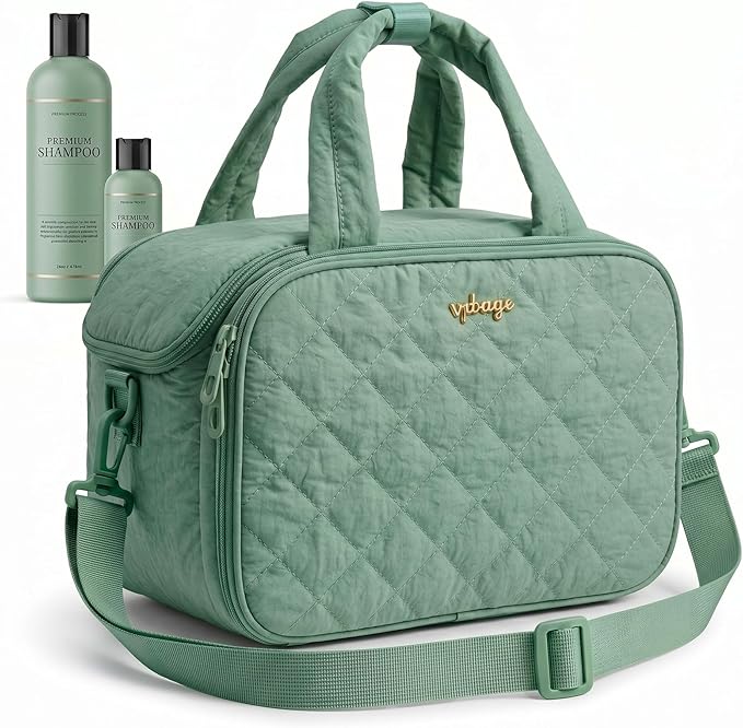 Lightweight Structured Travel Toiletry Bag for Women - Wide-Open Puffer Mini Duffel with Removable Divider, Waterproof Lining, Water-Resistant Exterior, Fits Full-Size Bottles & Shower Essentials