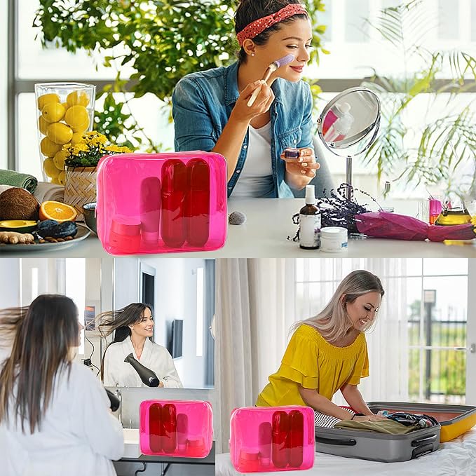 Waterproof PVC Makeup Bag - Leakproof Cosmetic Organizer for Travel Toiletry Storage 9.84×7.09×2.36 Inch for Women & Men (Pink)