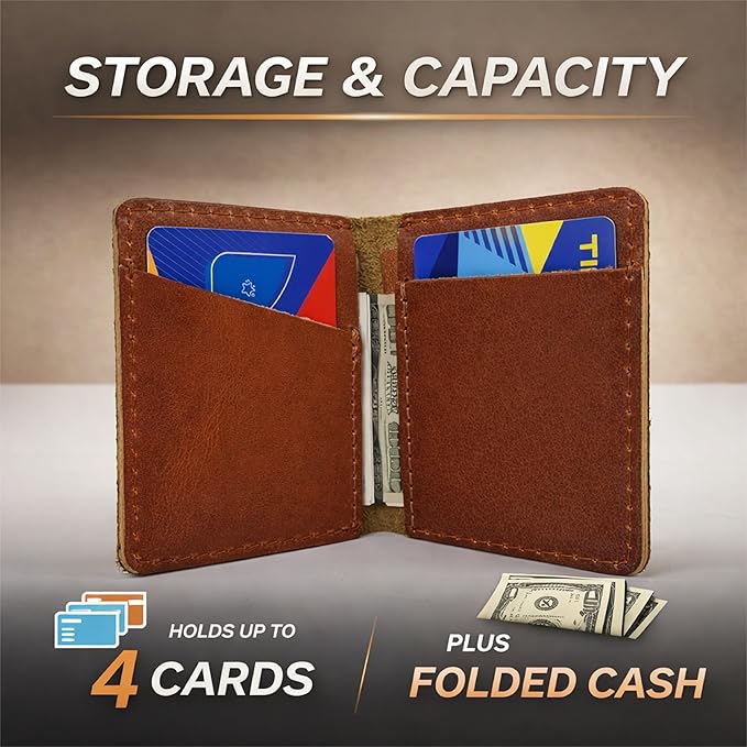 Leather Bifold Card Holder Wallet for Men & Women – Slim Minimalist Front Pocket Credit Card Wallet, Compact Leather Credit Card Case for Travel & Everyday Carry, Gift Box Included- Tan