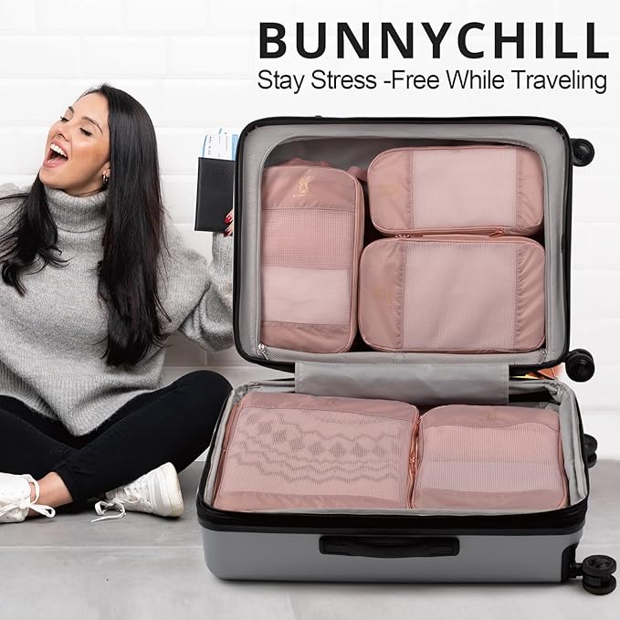 Compression Packing Cubes for Travel, Bunnychill Portable Zipper Packing Cube for Cloting, Expandable Space Saver Storage Luggage Organizer Bags for Suitcases
