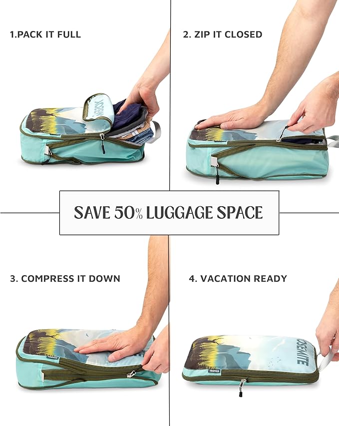Compression Packing Cubes for Travel, 6-Piece Lightweight Packing Cubes Set for Carry-On Luggage & Backpacks – TRIPPED Travel Gear (National Park)