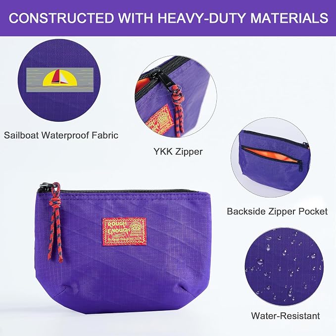 Rough Enough Small Cosmetic Bag for Travel Women Makeup Pouch Cute Compact Leak-Resistant Organization Storage Bags with YKK Zipper Purple