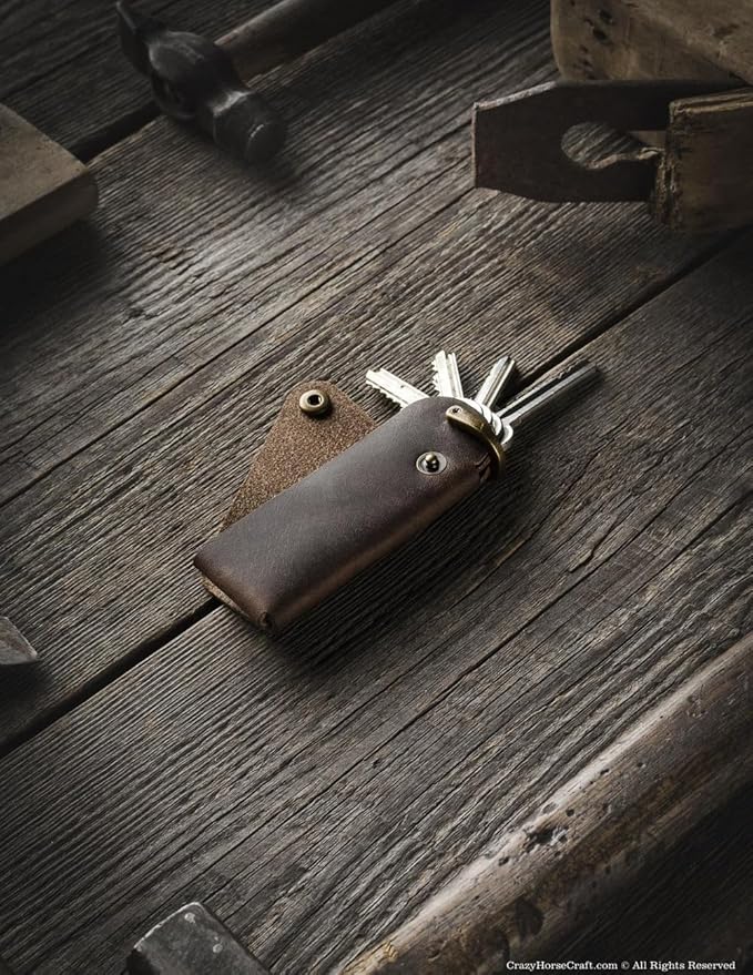 Crazy Horse Craft, Leather Key Holder, Keychain, Minimalist Keyring, Fob, EDC Organizer Cover Sleeve Finder Bag Tag Case
