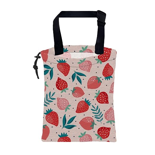 Car Garbage Bag Strawberry Berries and Leaves Hanging Canvas Car Trash Bag Waterproof Drawstring Car Back Seat Organizer for Car Back Front Seat Console with Adjustable Buckle