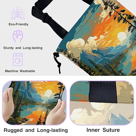 Car Trash Bag Hanging Sunrise Forest Mountain Lake Car Trash Can for Back Seat Waterproof Car Trash Bin with Adjustable Straps and Drawstring for Car Accessories Vehicle Travelling Camping