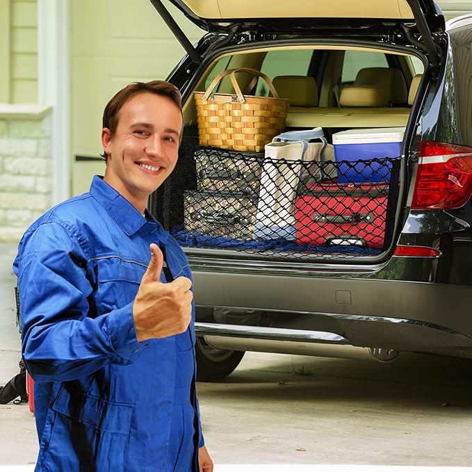 35.4” x 15.7” Cargo Net Trunk Bed Extender, Envelope Mesh Truck Bed Organizer Car Exterior Accessories, Universal Elastic Trunk Storage Net with Metal Hook
