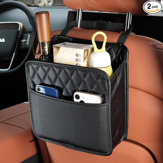 FrgKbTm 2Pack Car Seat Back Hanging Bag Car Document Holder Multi-Pocket Bottle Bag Storage Waterproof Pu Leather Box Organizer Travel Tidy Pouch Pocket Kids