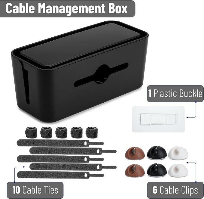 Bates- Cable Management Box, Medium, Cable Organizer Box, Cord Organizer Box, Cable Box Organizer, Cord Management Box, Cord Hider Box, Cord Box for Wires on Floor, Power Strip Cover Box Baby Proof